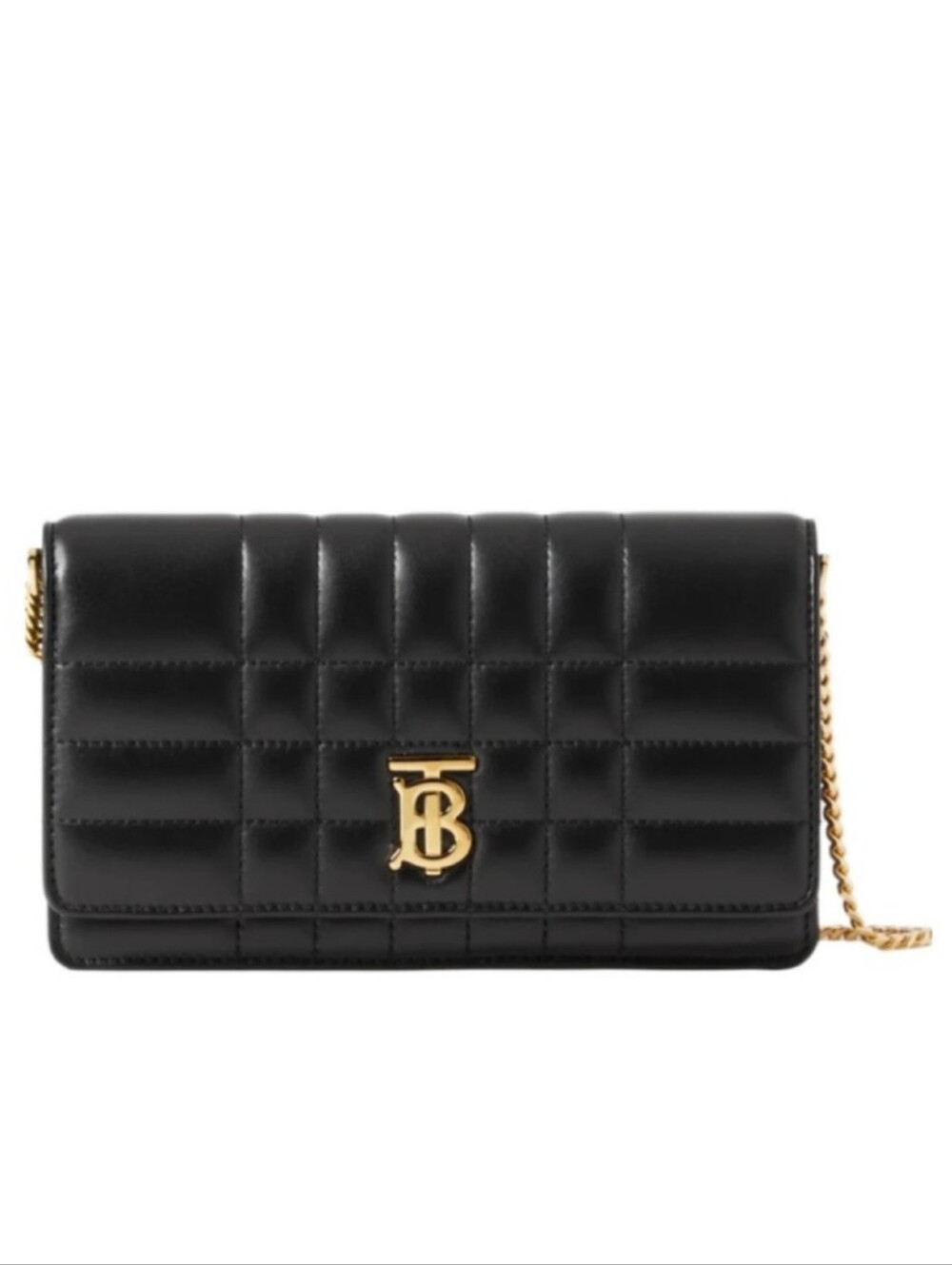 Burberry Lola Mini Black Quilted Leather TB Logo Clutch In Black